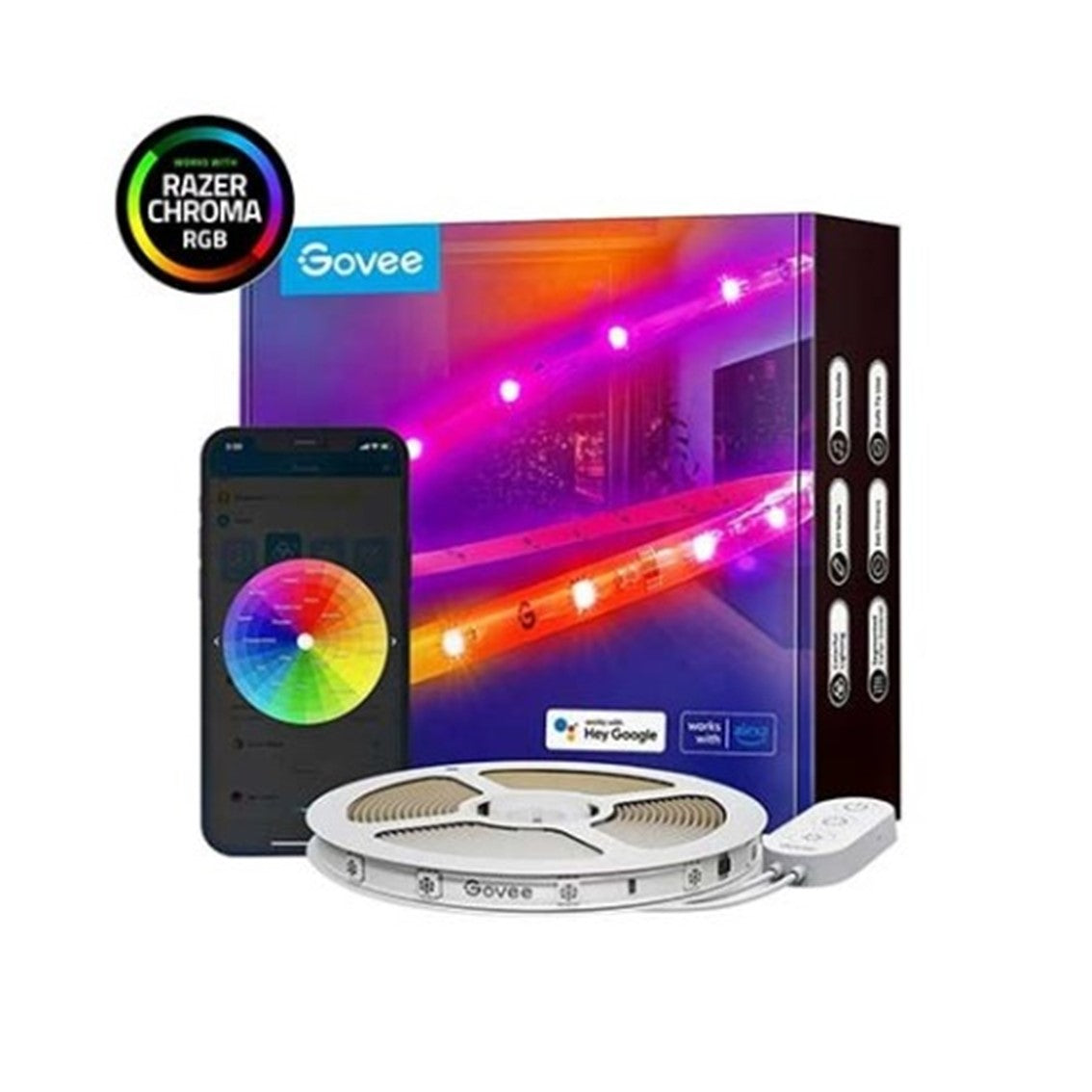 Tira led govee rgb smart wifi+bt h619c 10m -  rgbic -  64 modos -  control por voz