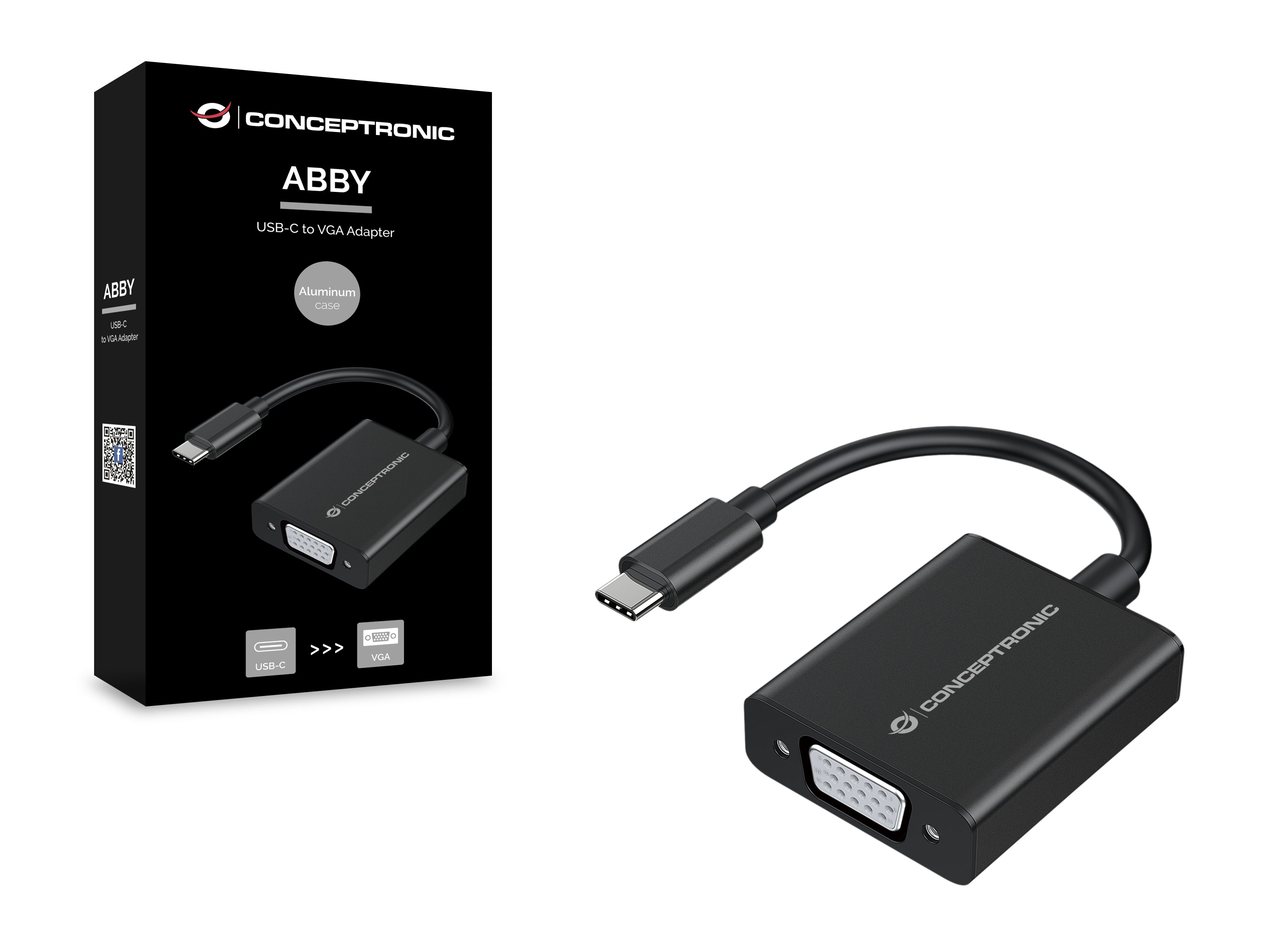 Adaptador usb tipo c a vga conceptronic 10.8cm - macho - hembra - negro