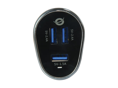 Cargador coche conceptronic carden06b  3 puertos usb tipo a 2p 5v - 2.4a 1p 5v - 1.5a 31.5w