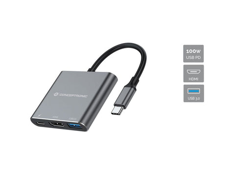 Hub usb tipo c conceptronic donn18g 1 x hdmi -  1 x usb 3.0 -  1 x usb tipo c -  100w