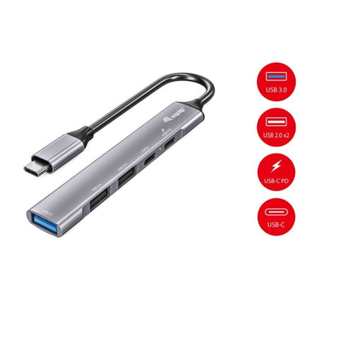 Hub usb tipo c 3.2 equip life 1 x usb 3.2 - 2 x usb 2.0 - 2 x usb tipo c - 100w - aluminio