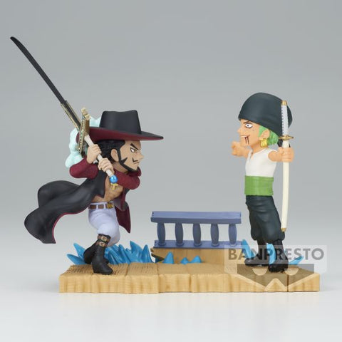 Figura banpresto one piece world collectable log stories zoro vs dracule mihawk 7cm
