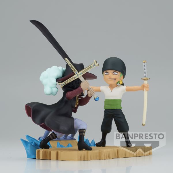 Figura banpresto one piece world collectable log stories zoro vs dracule mihawk 7cm