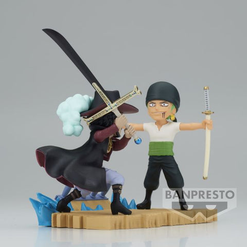 Figura banpresto one piece world collectable log stories zoro vs dracule mihawk 7cm