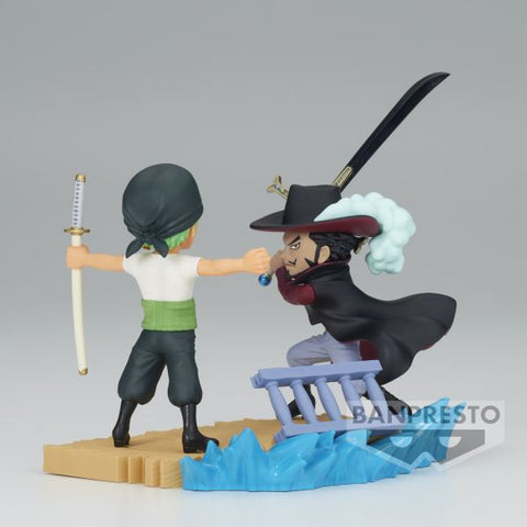 Figura banpresto one piece world collectable log stories zoro vs dracule mihawk 7cm