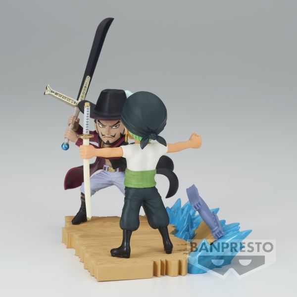 Figura banpresto one piece world collectable log stories zoro vs dracule mihawk 7cm