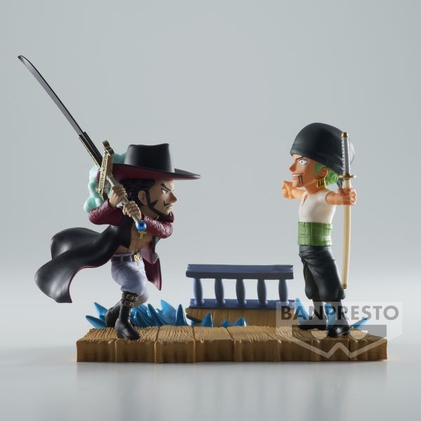 Figura banpresto one piece world collectable log stories zoro vs dracule mihawk 7cm