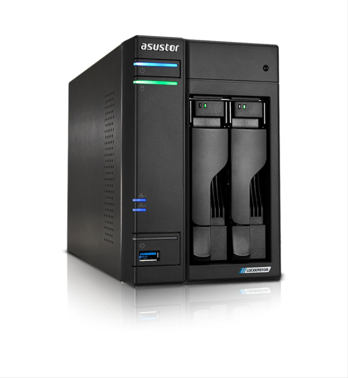 Servidor nas asustor tower 2 bay quad - core 2.0ghz cpu dual 2.5gbe ports 4gb ram ddr4