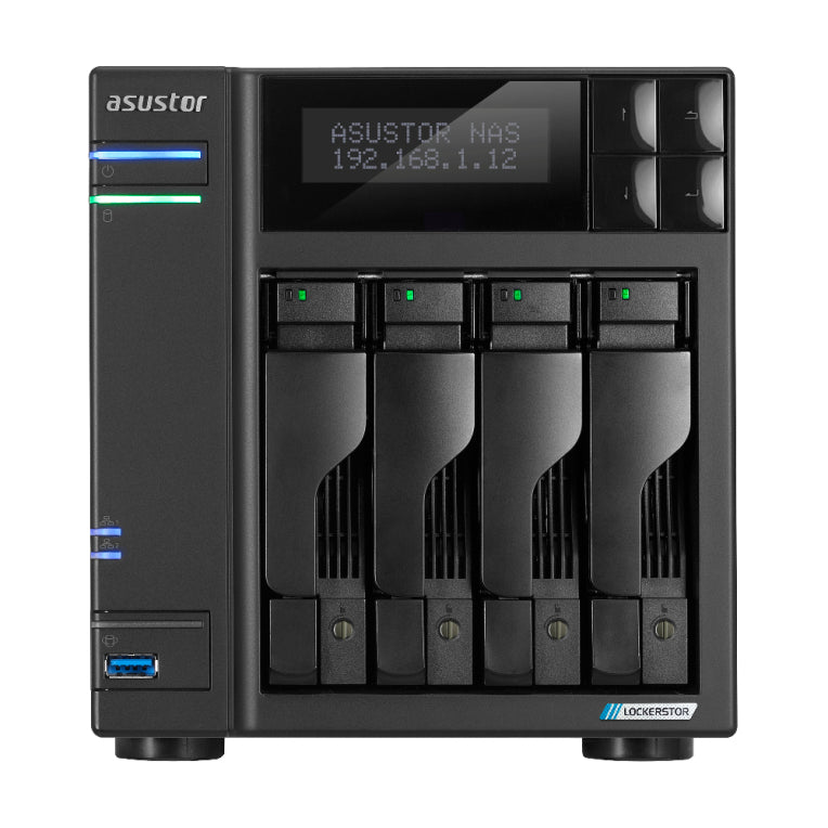 Servidor nas asustor tower 4 bay nas quad - core 2.0ghz dual 2.5gbe ports 4gb ram ddr4