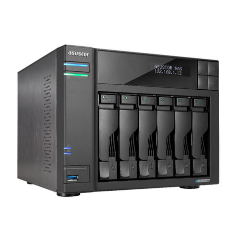 Servidor nas asustor tower 6 bay nas quad - core 2.0ghz dual 2.5gbe ports 8gb ram ddr4
