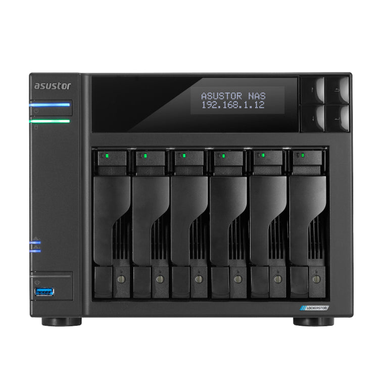 Servidor nas asustor tower 6 bay nas quad - core 2.0ghz dual 2.5gbe ports 8gb ram ddr4