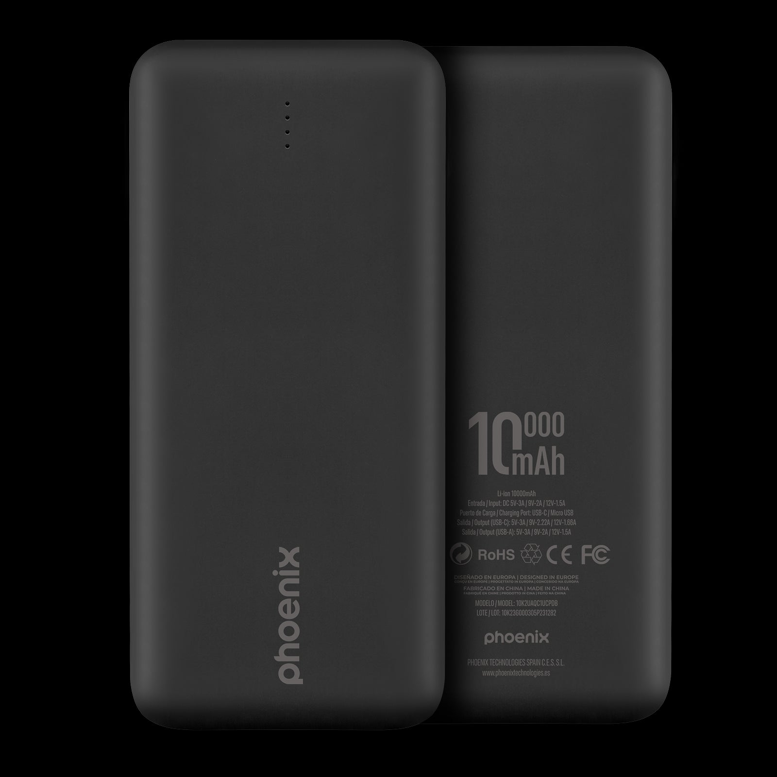 Phoenix powerbank batería externa 10000mah con 2 usb carga rapida y 1 usb tipo c pd
