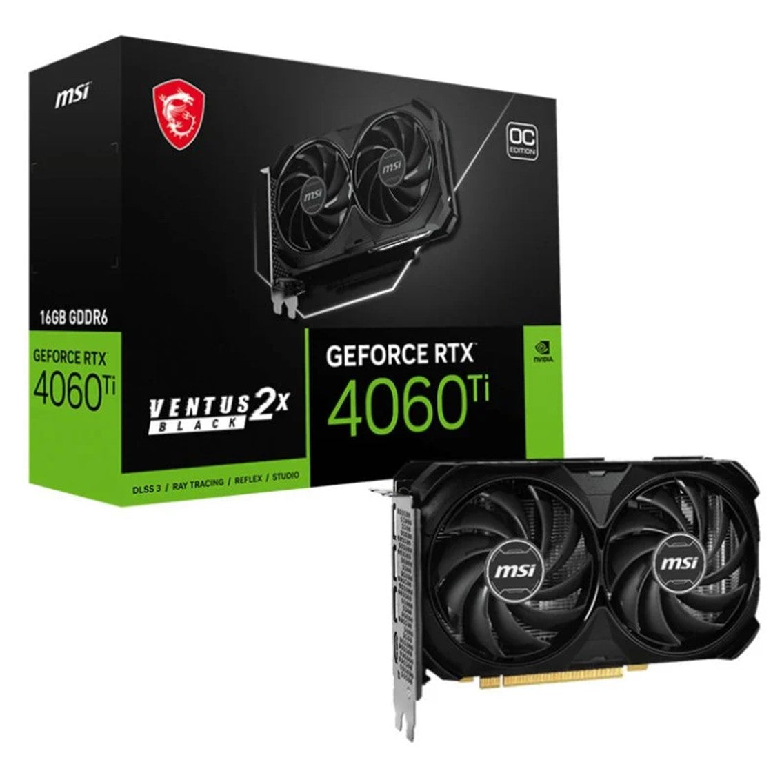 Tarjeta grafica msi rtx 4060 ventus 2x black 16gb oc - 3 x dp - 1 x hdmi - pci express