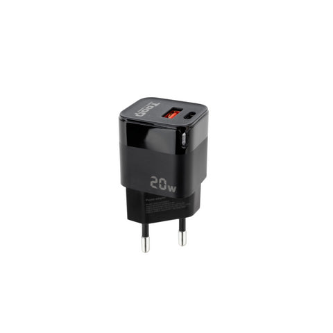 Cargador pared tooq usb - c - pd + usb - a - qc 20w negro