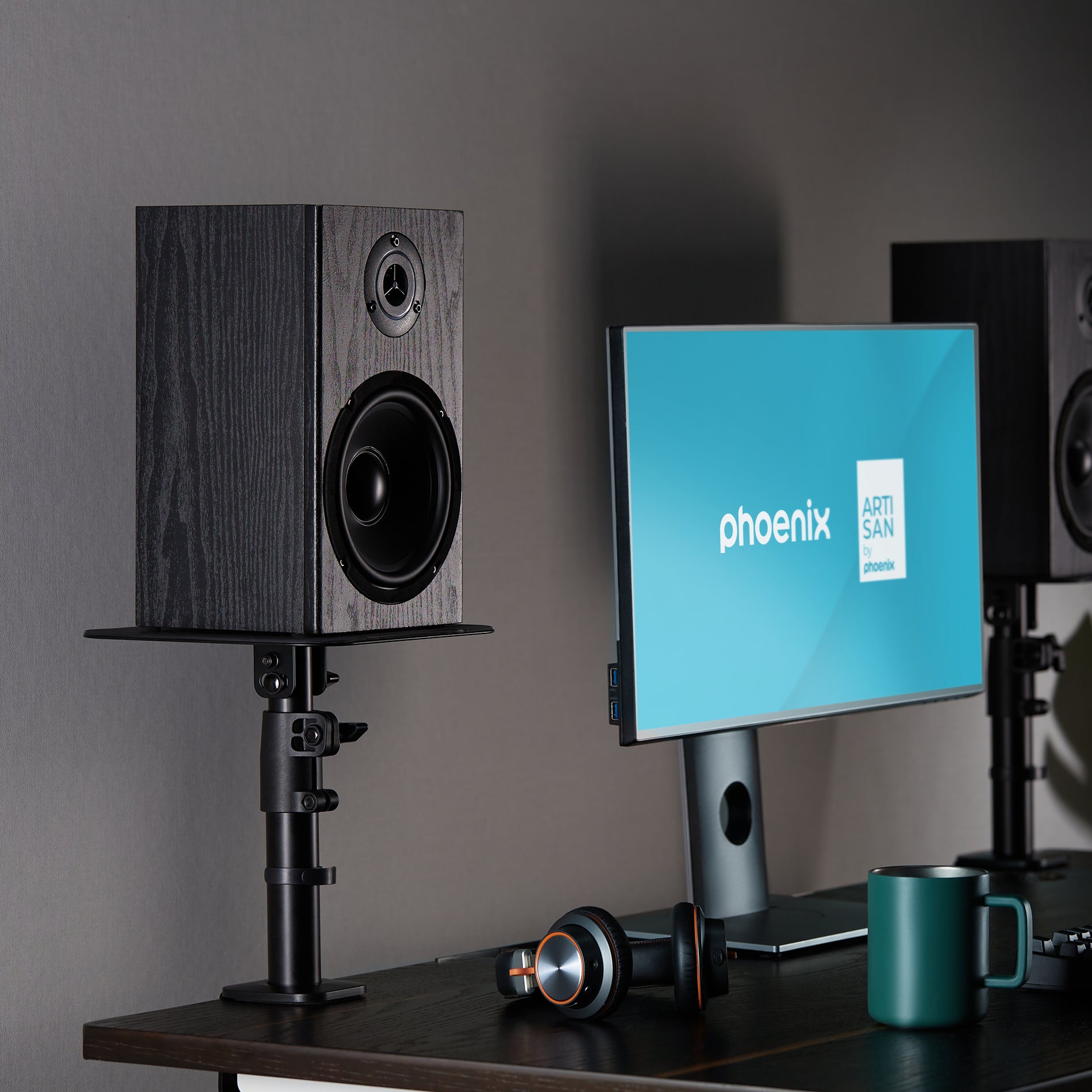 Soportes universales phoenix para altavoces de escritorio - ajustables en altura e inclinación