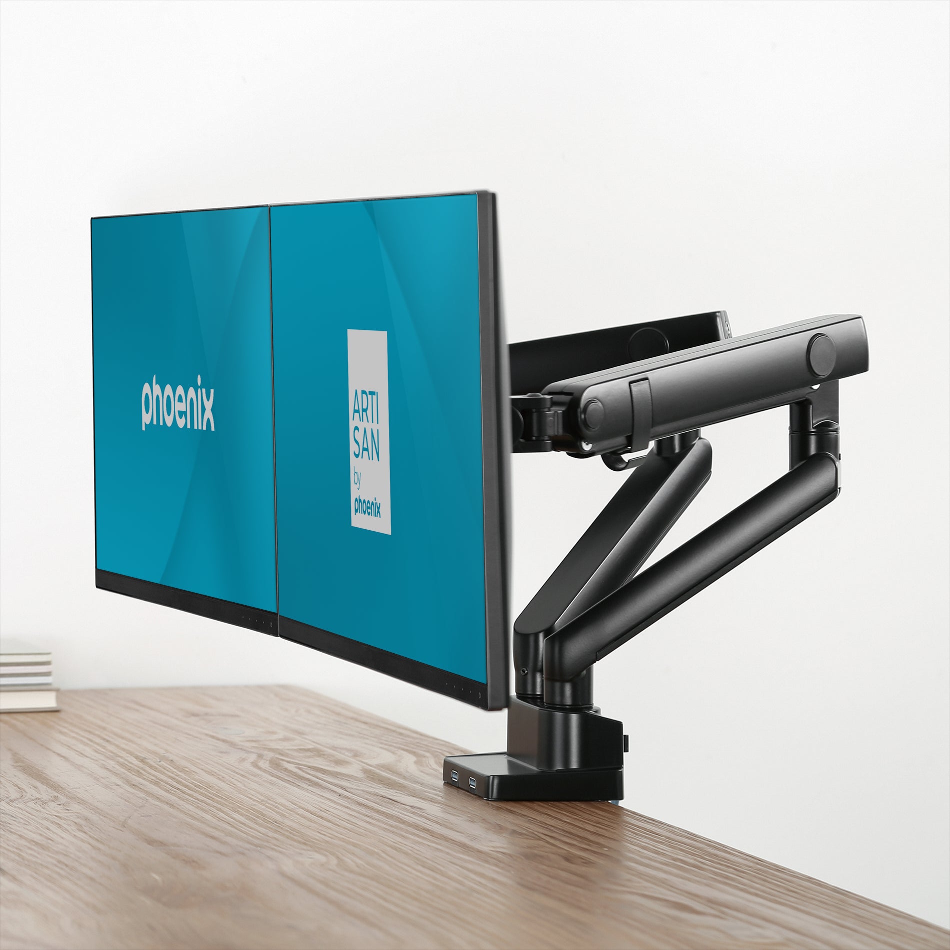 Phoenix mstand2 brazo articulado resorte de gas para doble monitor hasta 27 vesa 75 x 75 - 100 x 100 incluye 2 usb