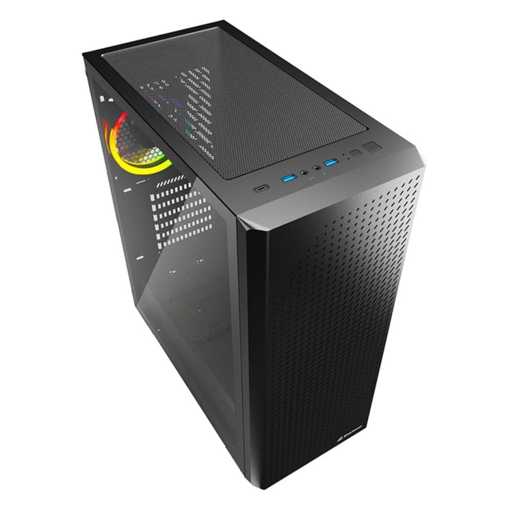 Caja ordenador gaming sharkoon midi vs9 atx cristal templado x 2 usb 3.0 x1 usb 3.2 tipo c negro