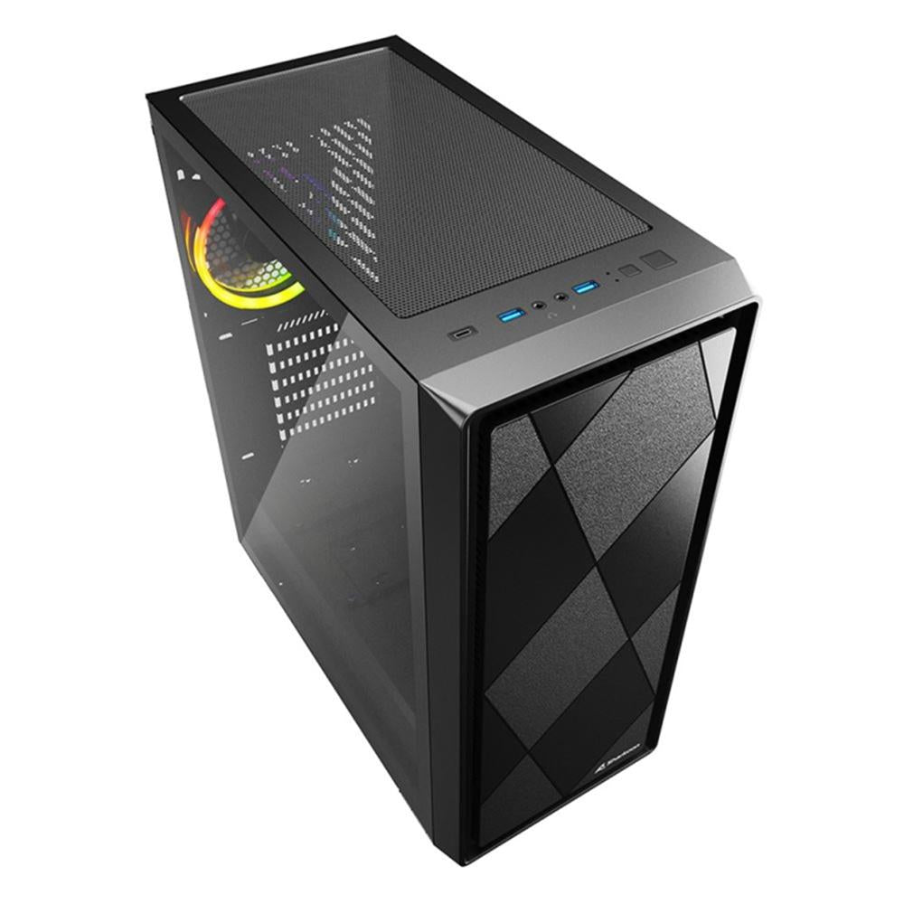 Caja ordenador gaming sharkoon midi vs8 atx cristal templado x 2 usb 3.0 x 1 usb 3.2 tipo c negro