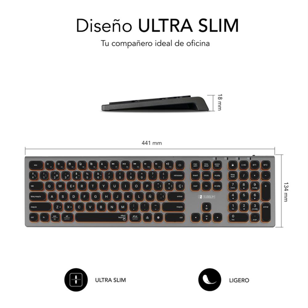 Teclado subblim master iluminado ext inalambrico gris - negro