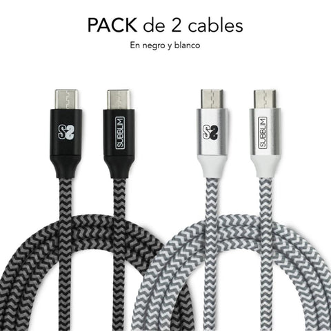 Cable de datos subblim usb tipo c pack 2 negro y plata