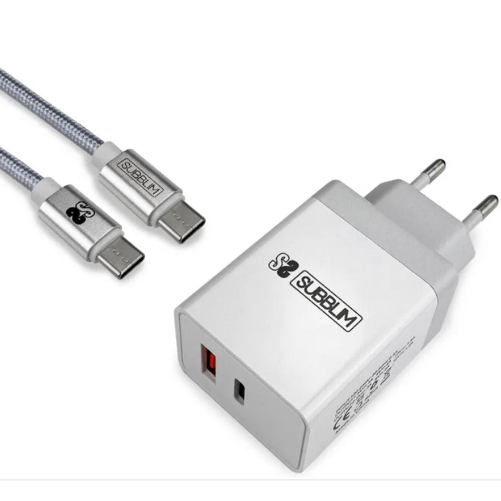 Cargador subblim 18w  usb tipo a - usb tipo c + cable usb tipo c