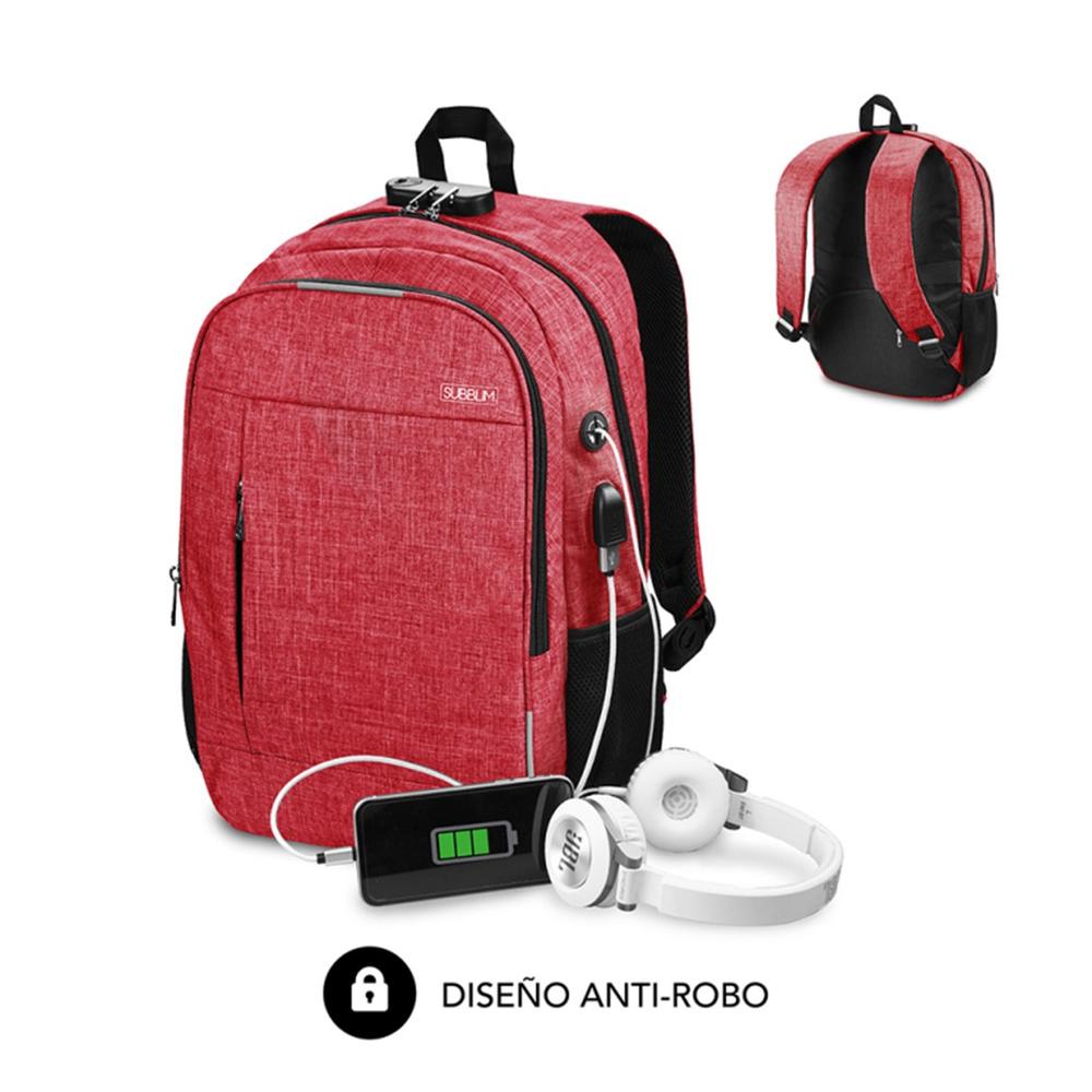 Mochila subblim urban lock backpack para portatil 16pulgadas rojo