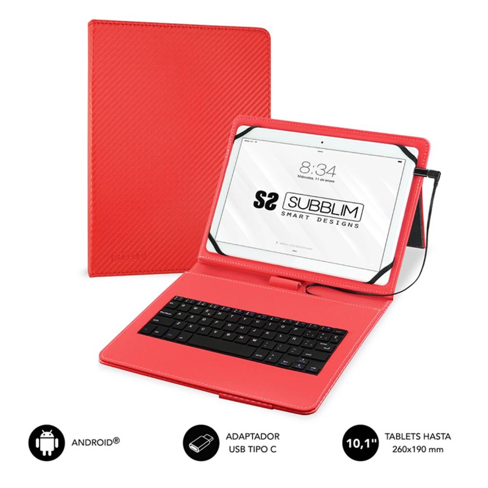 Funda + teclado subblim keytab pro para tablet 10.1pulgadas rojo