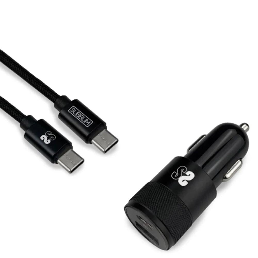 Cargador coche subblim 18w usb tipo a - usb tipo c + conector usb tipo c