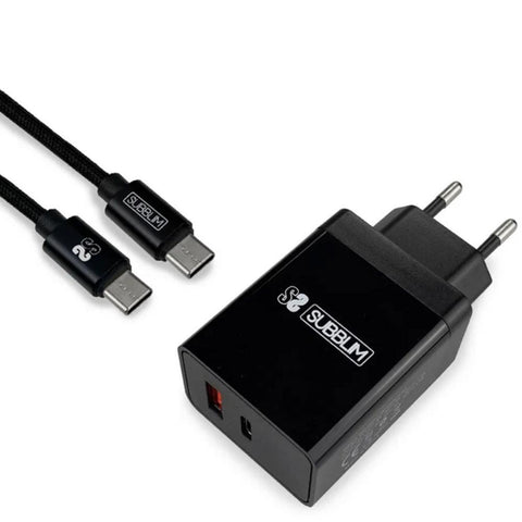 Cargador subblim 18w usb tipo a - usb tipo c + cable usb tipo c