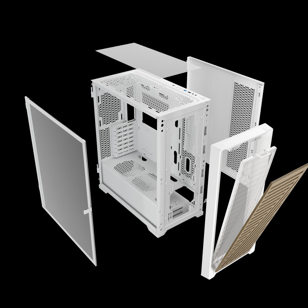 Caja phoenix artisan noble blanca con frontal de madera atx cristal templado gaming cristal templado filtros antipolvo tipo c