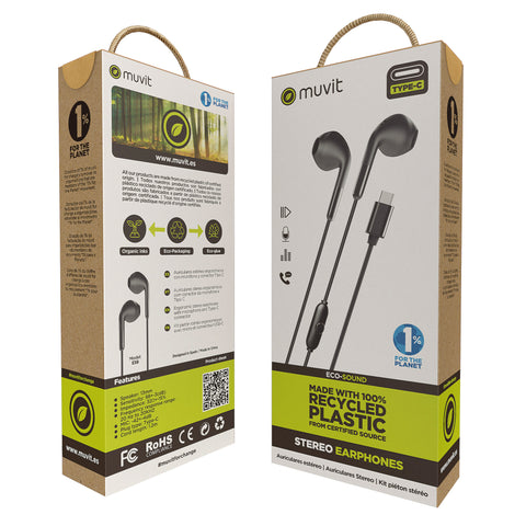 Auriculares muvit e58 usb tipo c negro