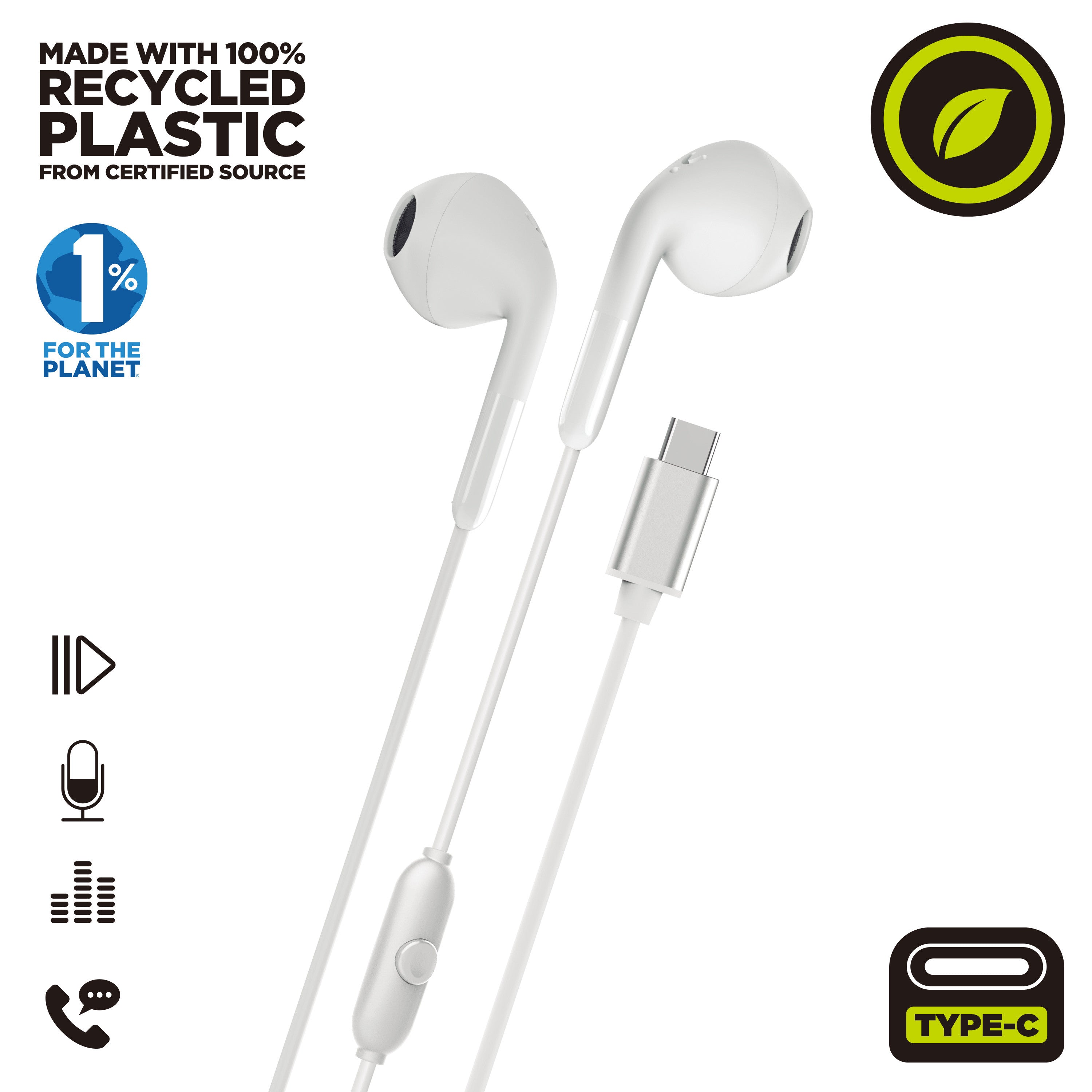 Auriculares muvit e58 usb tipo c blanco