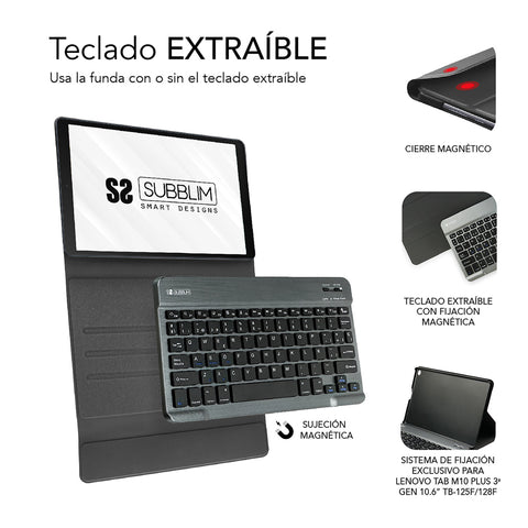 Funda + teclado subblim keytab pro para lenovo tab m10 plus 10.6pulgadas negro