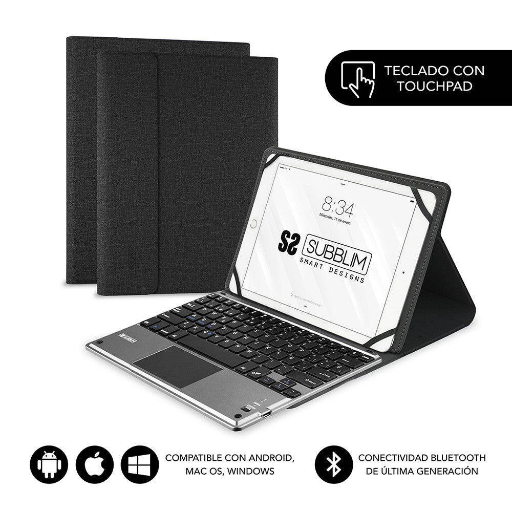 Funda + teclado subblim keytab pro para tablet 9.6pulgadas - 11pulgadas negro