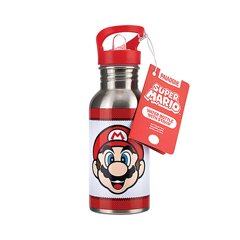 Botella metálica con pajita paladone super mario 500 ml