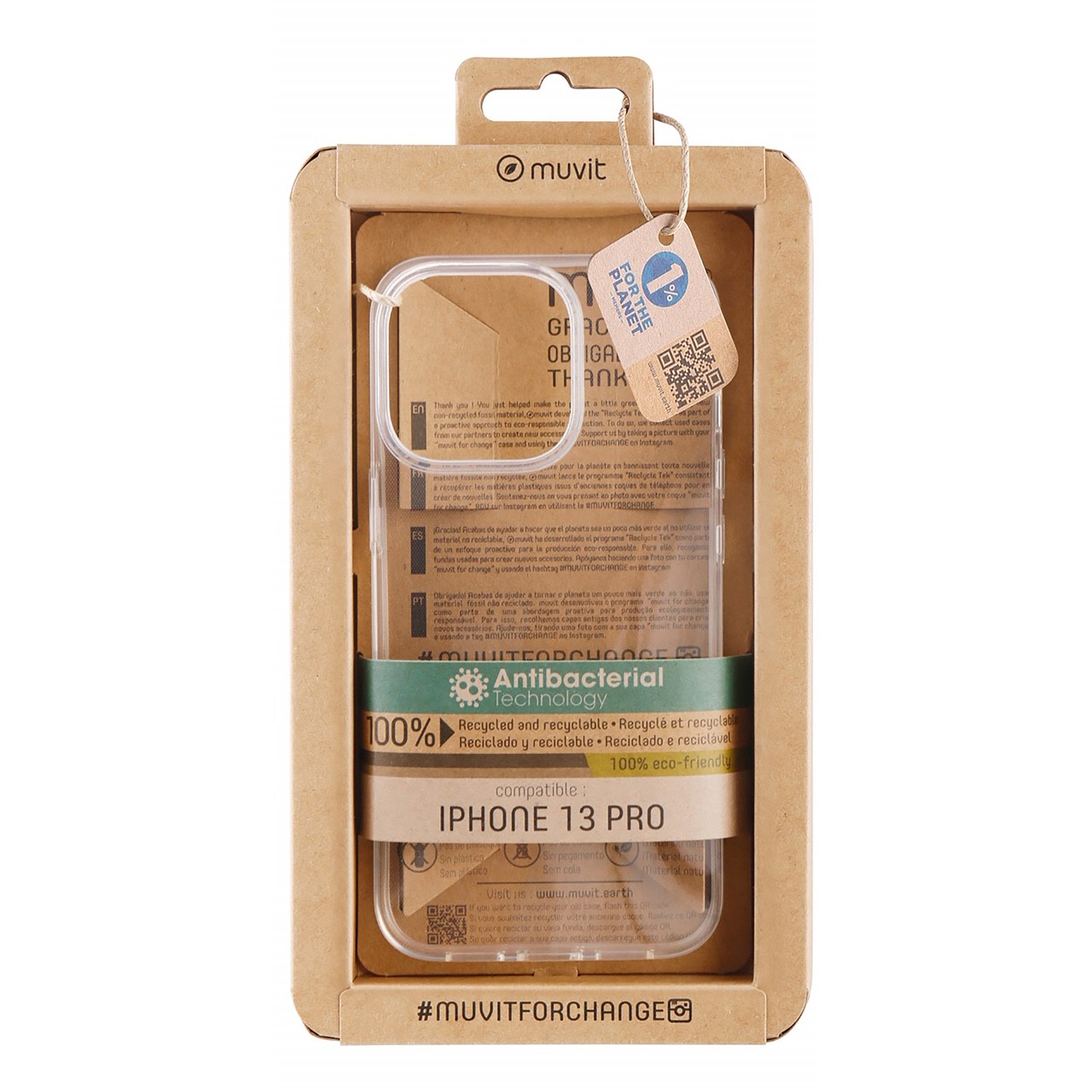 Funda muvit recycletek para apple iphone 13 pro antibacterias transparente