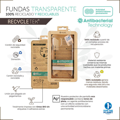 Funda muvit recycletek para apple iphone 13 pro antibacterias transparente