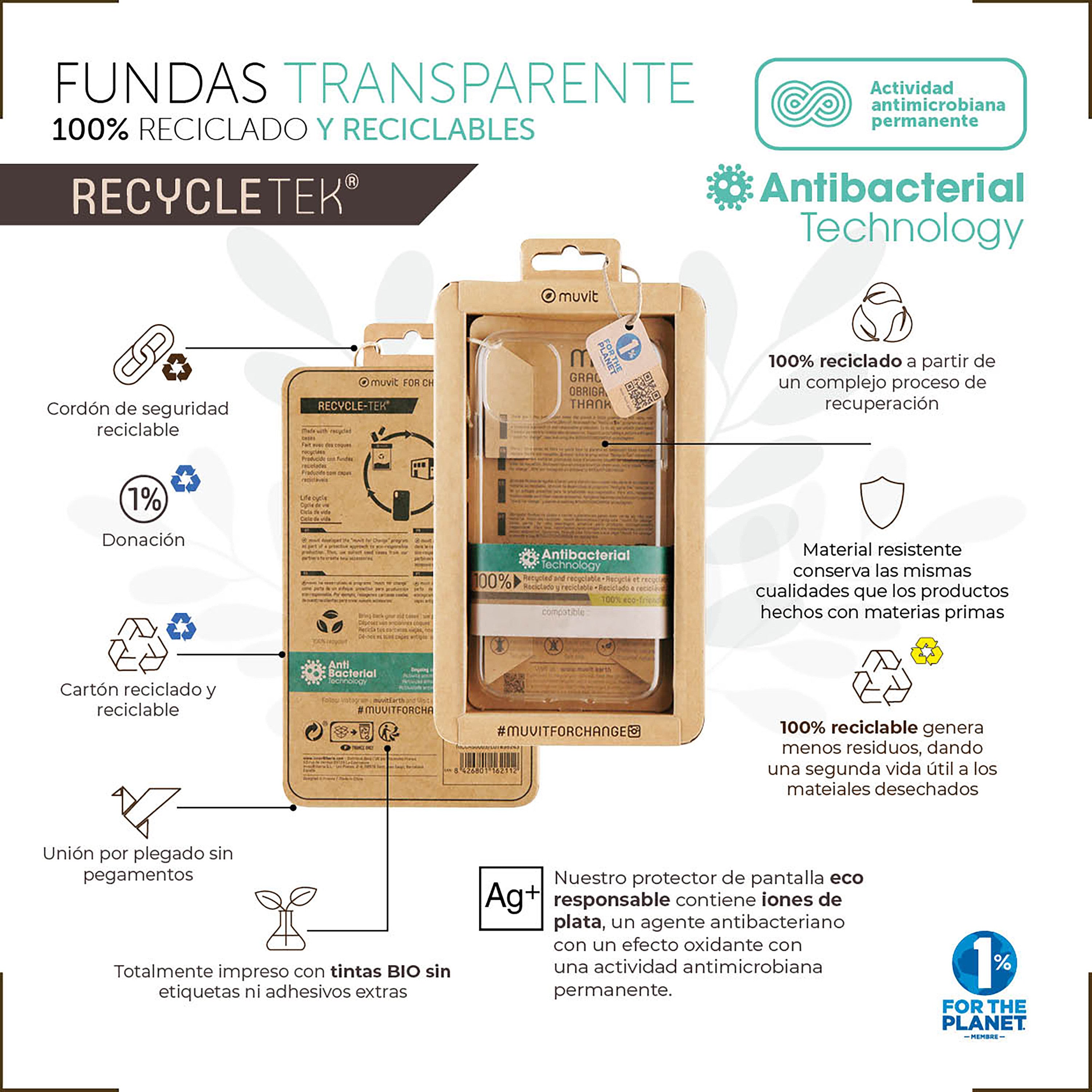 Funda muvit recycletek para apple iphone 13 mini antibacterias transparente