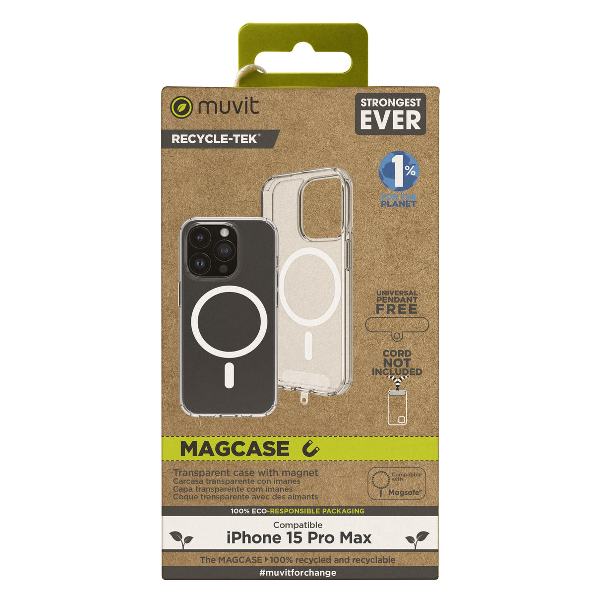 Funda muvit recycletek magsafe para apple iphone 15 pro transparente