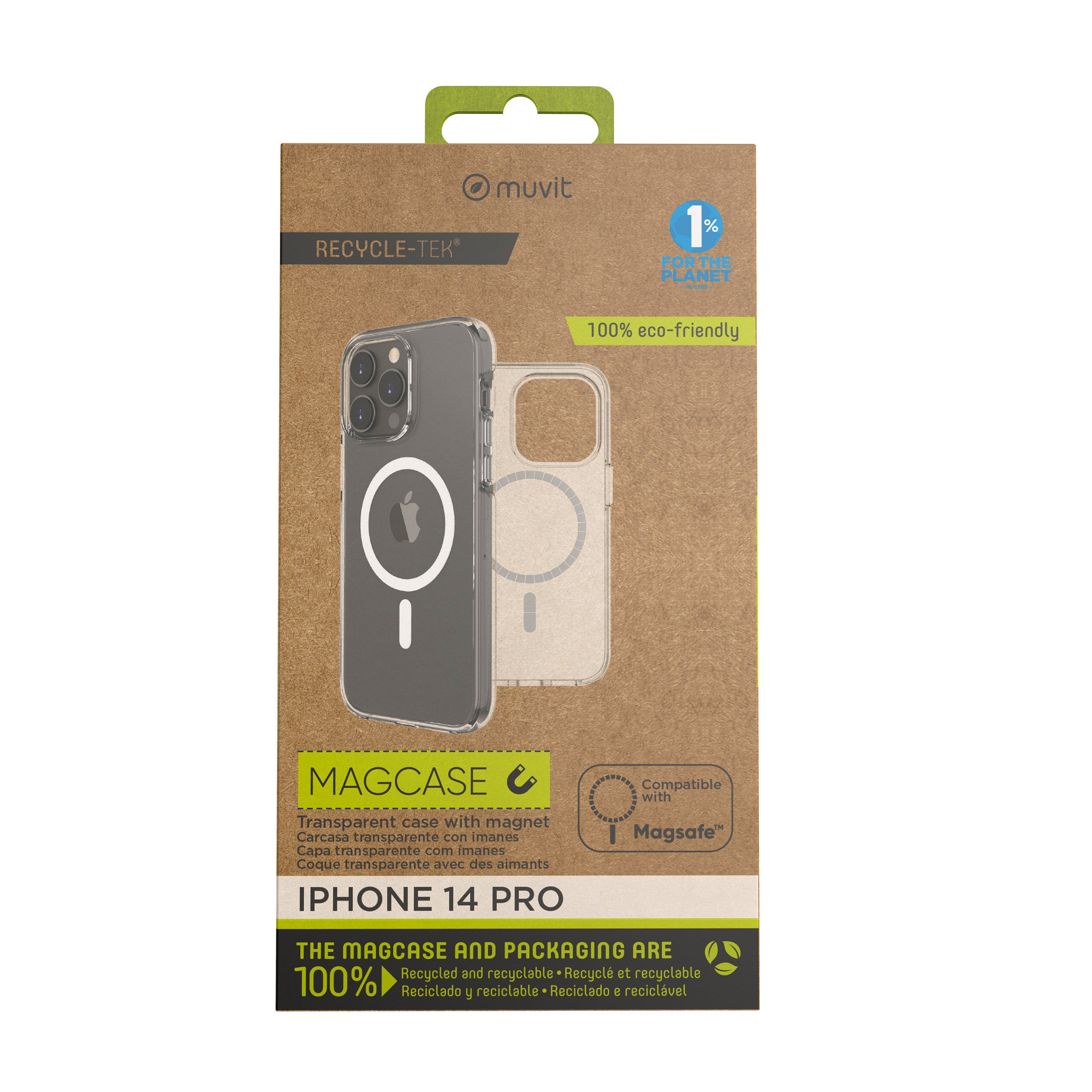 Funda muvit recycletek magsafe para apple iphone 14 pro transparente