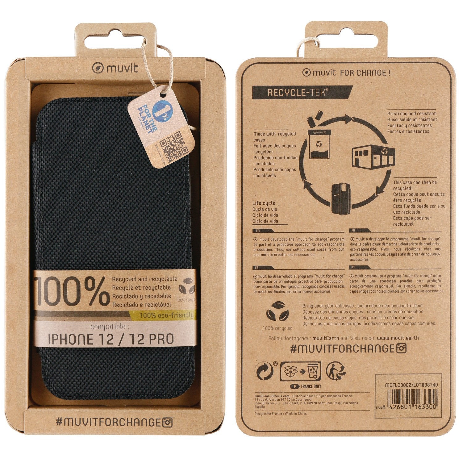 Funda muvit folio para iphone 12 - 12 pro negra