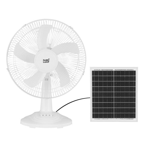 Ventilador dc sobremesa solar abanico blanco 20w 3velocidades 5 asp.blancas 63x43x30 -5cm 4 -20m de cable