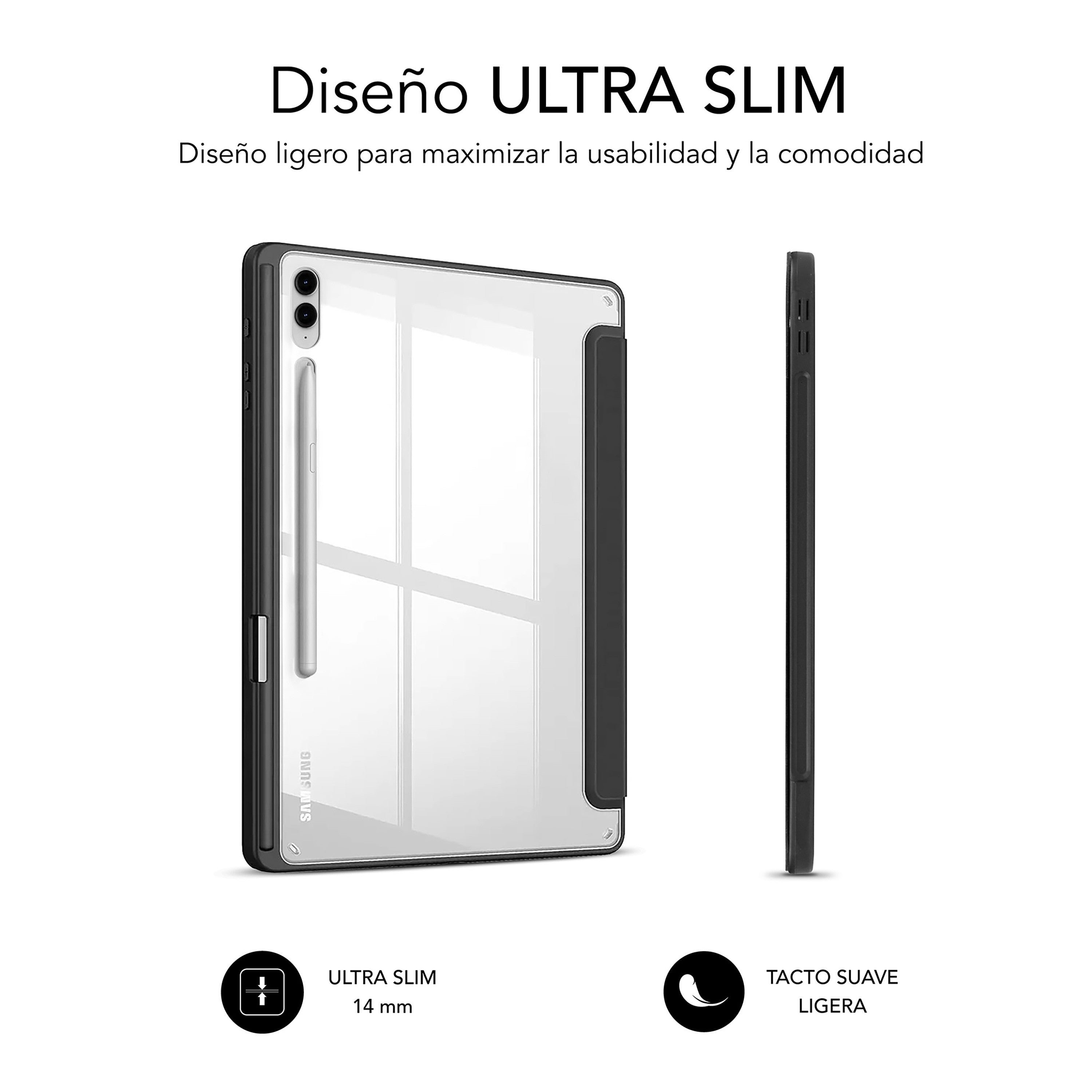 Funda tablet sublim clear shock case para samsung galaxy tab s9+ - s9 fe+ 12.4pulgadas negra