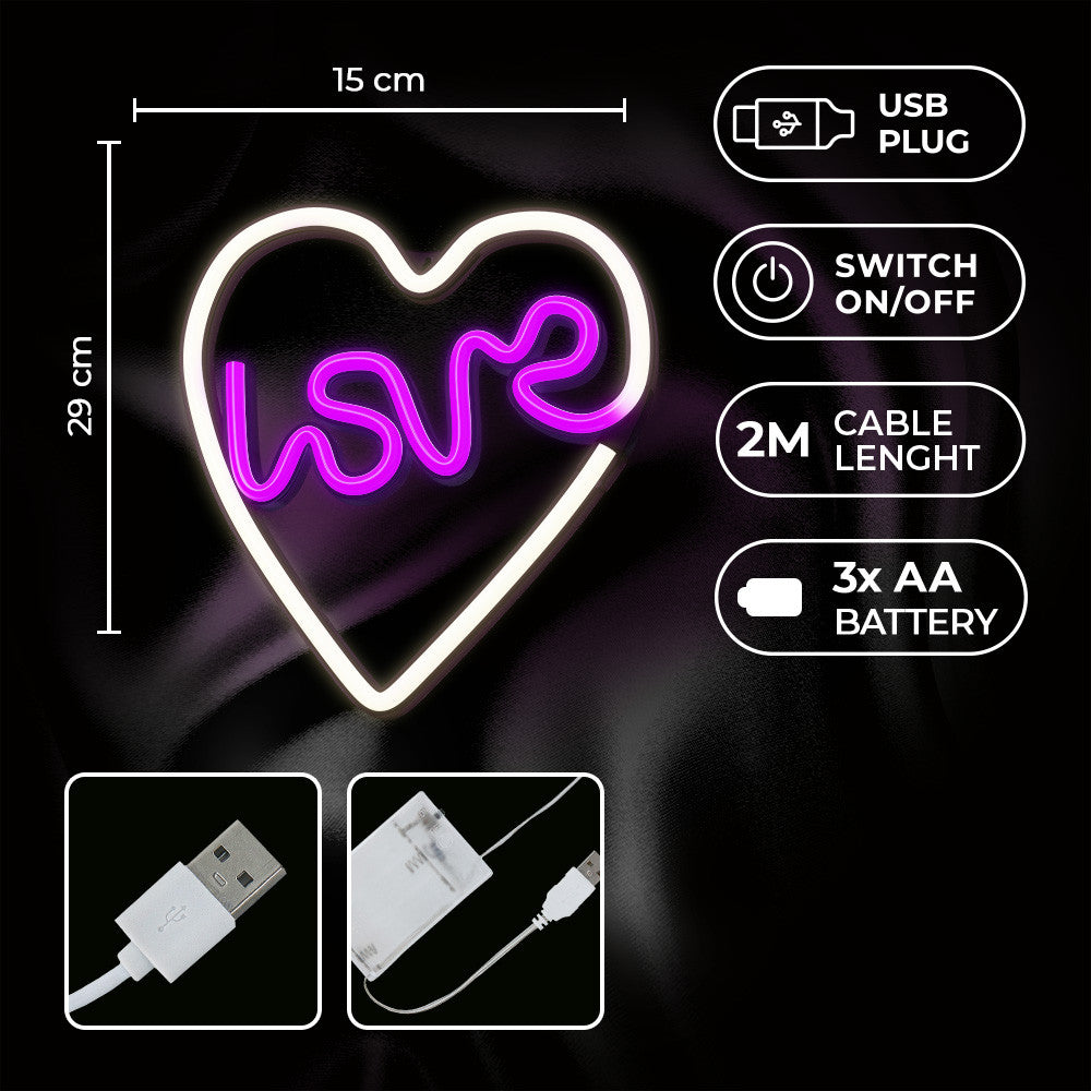 Lampara forever neon led love heart purple white