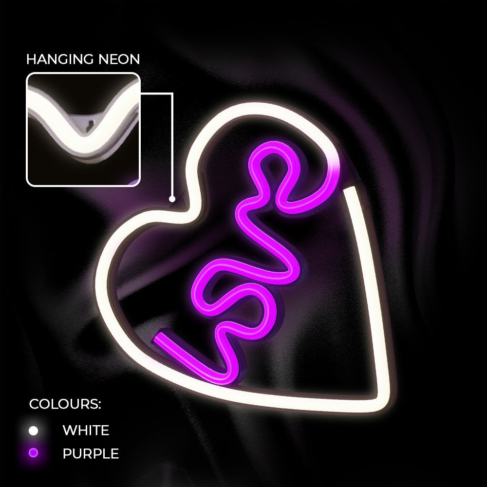 Lampara forever neon led love heart purple white