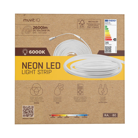 Tira led muvit io neon ip65 6000w 5m blanco frio