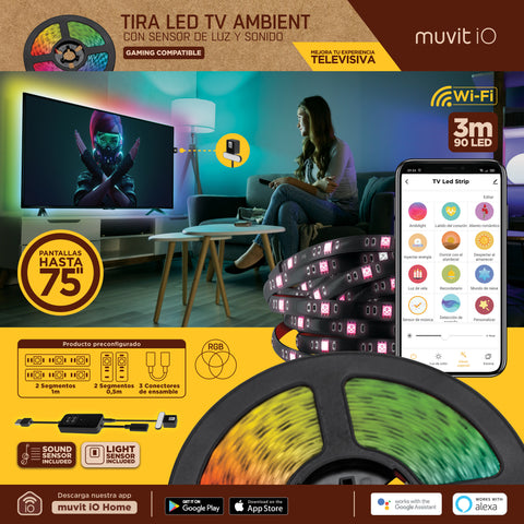 Tira led muvit io wifi tv rgb 3m usb