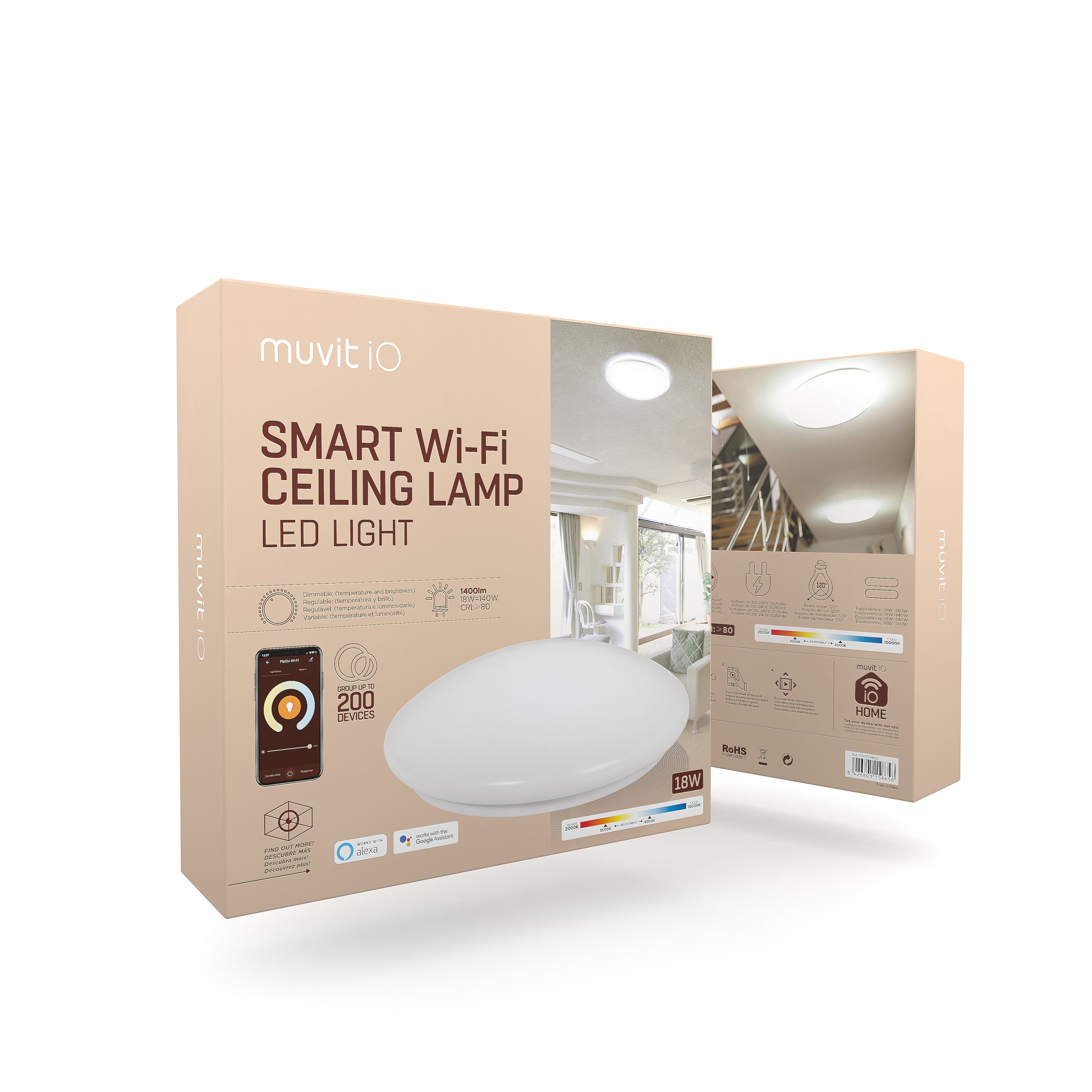 Lampara techo muvit io wifi 18w blanco + cct