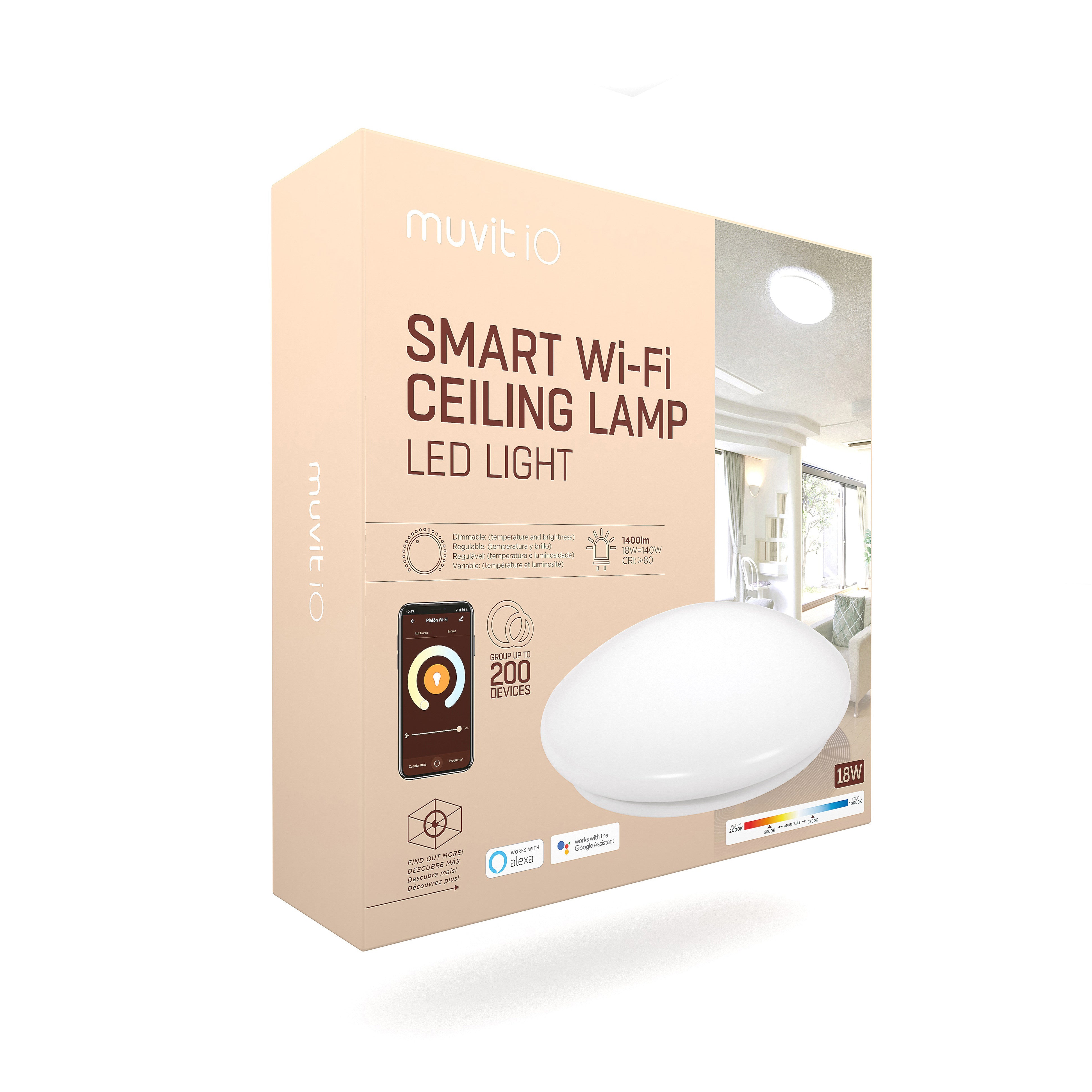 Lampara techo muvit io wifi 18w blanco + cct