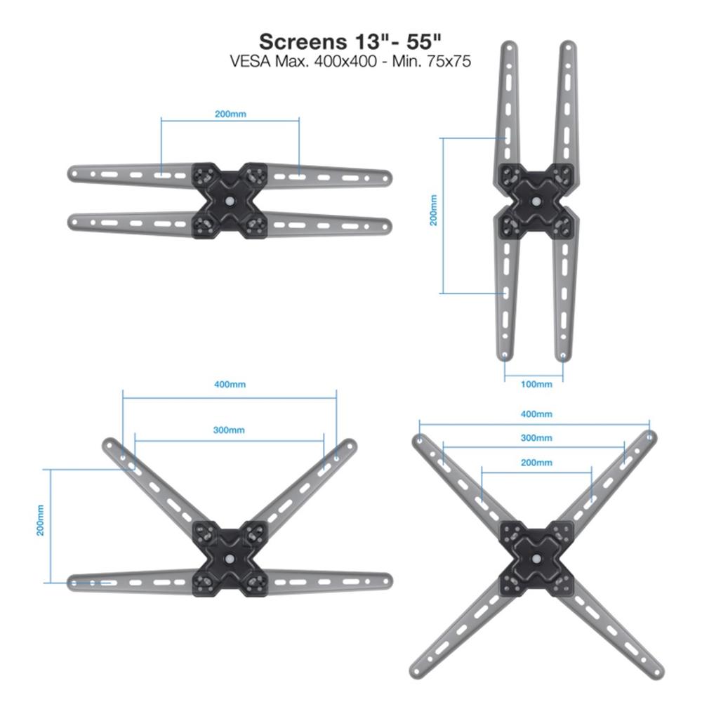 Soporte pared tv tooq vesa hasta 55pulgadas 400x400mm max 25kg